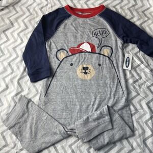 NWT Infant One Piece Footed Sleep And Play Snap Bear‎ Hat Hello Gray Red Blue